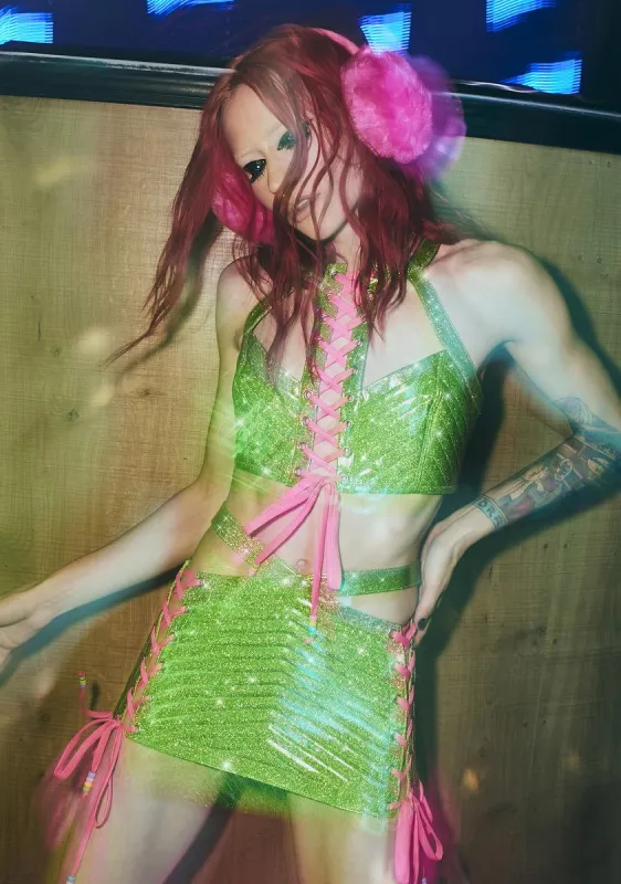 Toxic Rude Awakening Glitter Halter Top sold by Dolls Kill