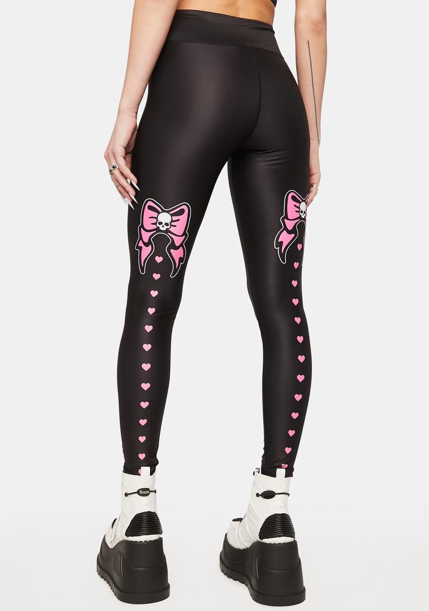 Girly Skull Bow Tattoo Leggings sold by Dolls Kill