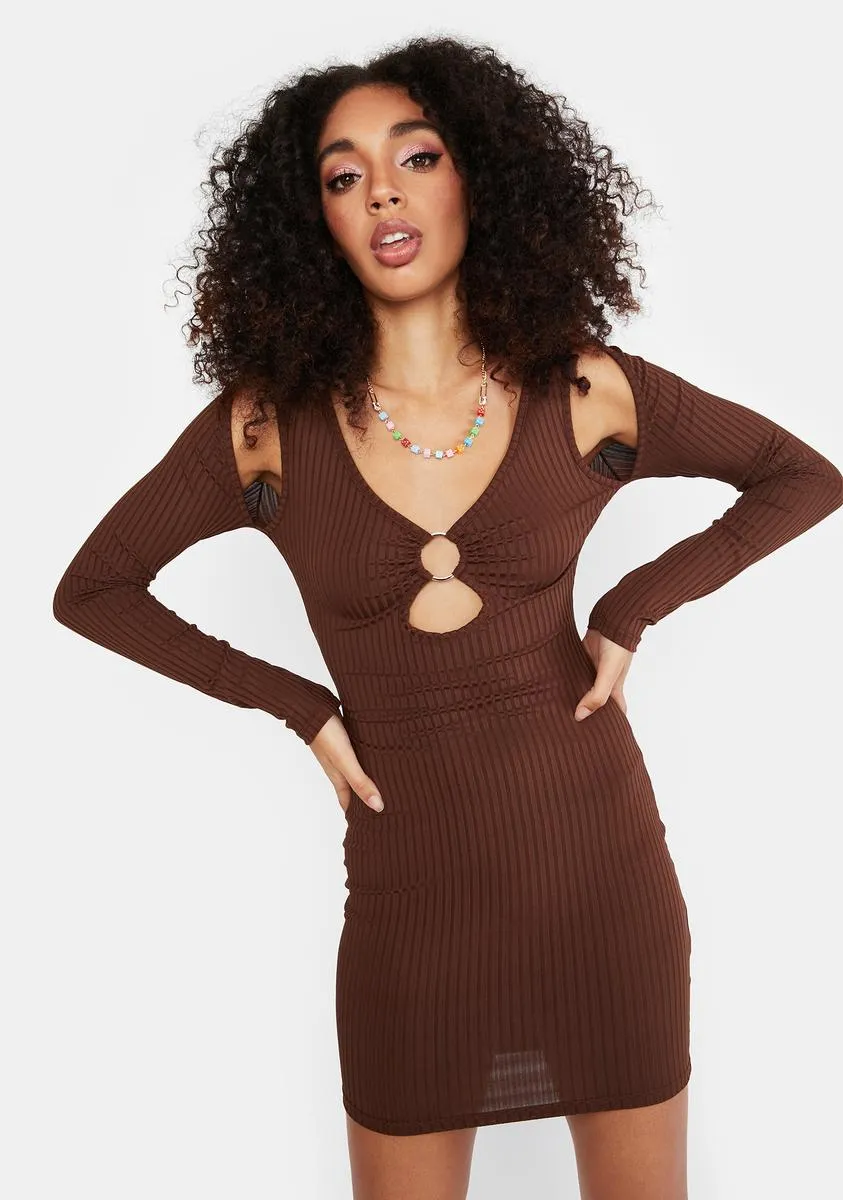 Coffee Save Tonight Ribbed Mini Dress sold by Dolls Kill