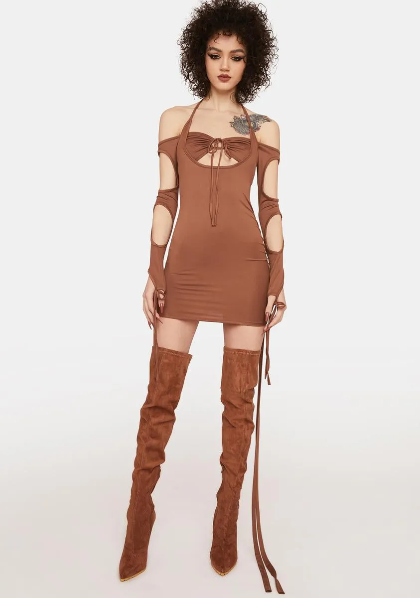 Mocha Hurry Back Soon Mini Dress sold by Dolls Kill product image thumbnail 3