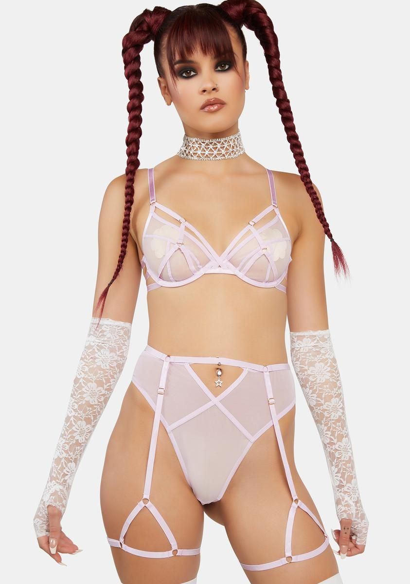 x Hustler Naya Lilac Mesh Suspender Belt With Harness sold by Dolls Kill product image thumbnail 2