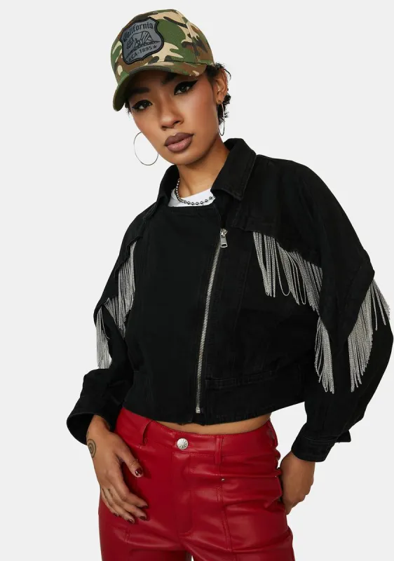 Paved Intentions Fringe Cropped Jacket sold by Dolls Kill