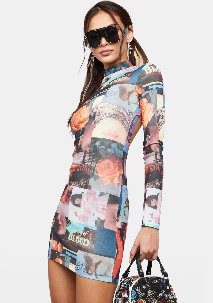 Collage Print Cut Out Back Bodycon Dress sold by Dolls Kill product image thumbnail 4