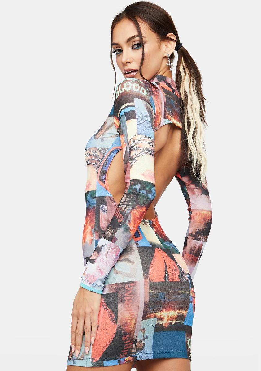 Collage Print Cut Out Back Bodycon Dress sold by Dolls Kill product image thumbnail 2