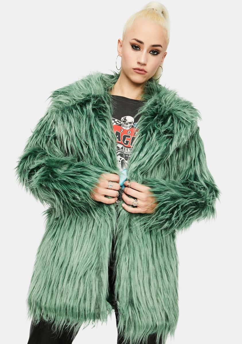 Green Shaggy Faux Fur Coat sold by Dolls Kill