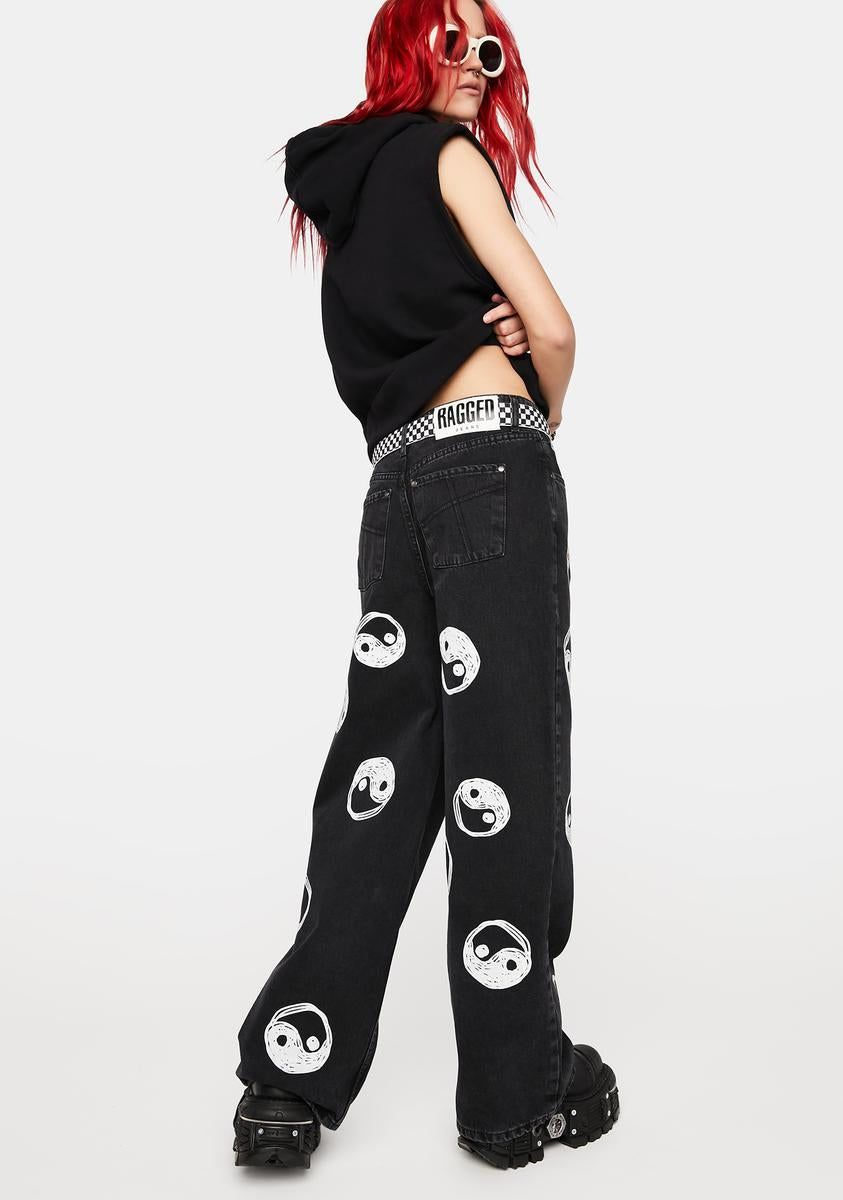 Charcoal Yin Yang Printed Release Jeans sold by Dolls Kill product image thumbnail 4