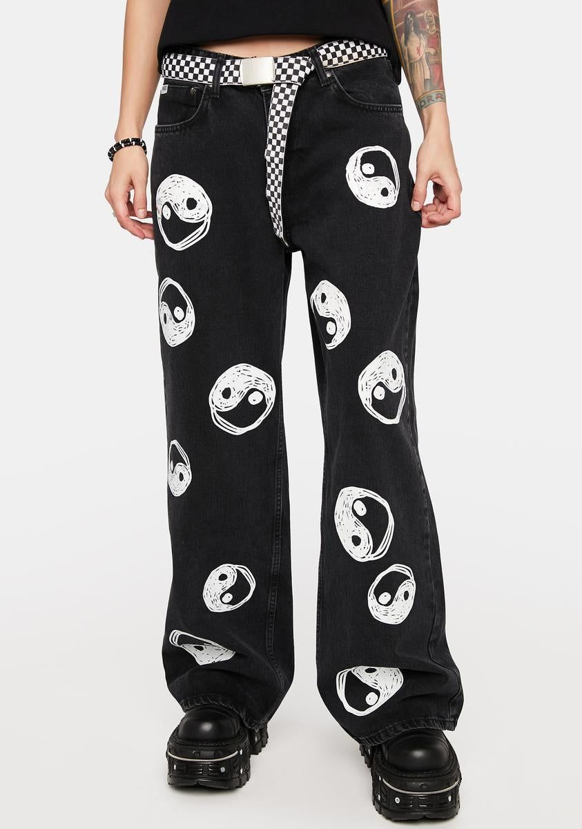 Charcoal Yin Yang Printed Release Jeans sold by Dolls Kill