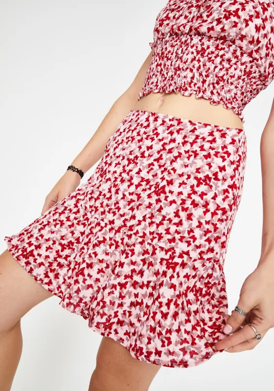 Red Butterfly Gaelle Mini Skirt sold by Dolls Kill