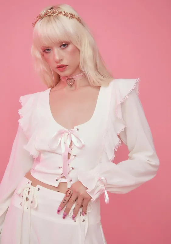 Eve's Garden Lace-Up Ruffle Crop Top sold by Dolls Kill
