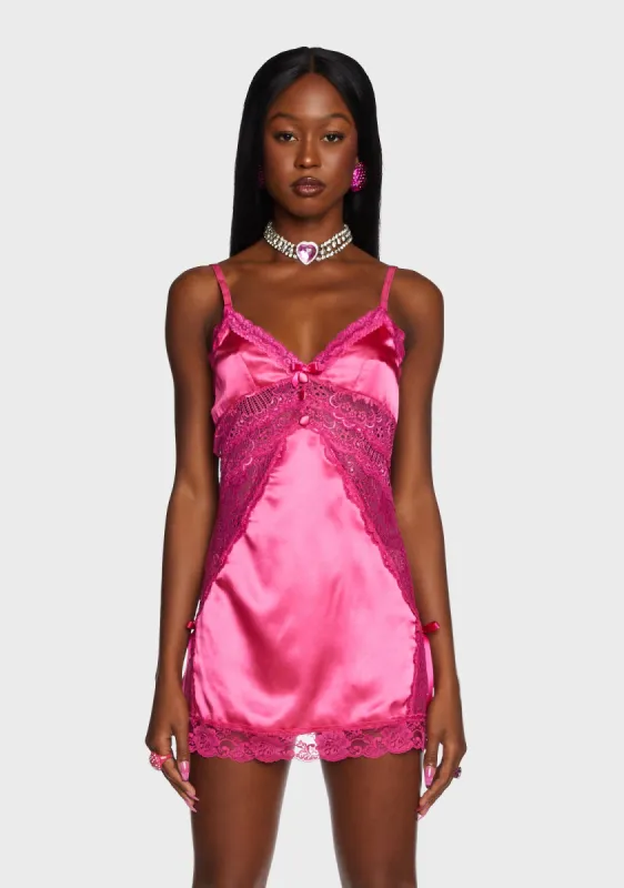 Outdoor Courtship Slip Dress - Dark Pink sold by Dolls Kill