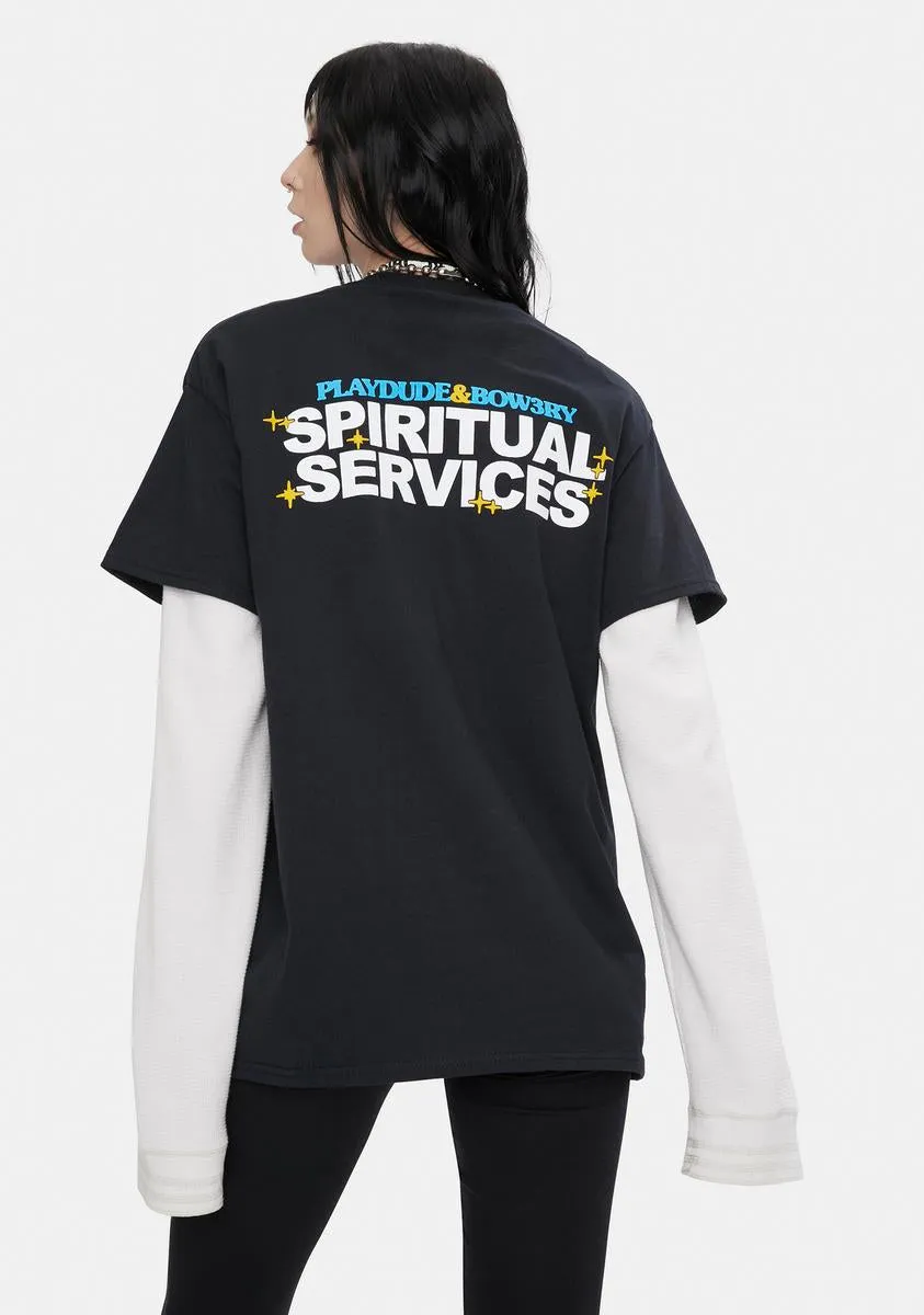 X Playdude Black Spiritual Services Graphic Tee sold by Dolls Kill product image thumbnail 4