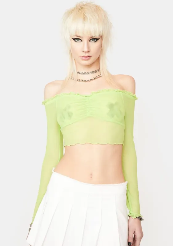 Lime Little Temptations Sheer Crop Top sold by Dolls Kill