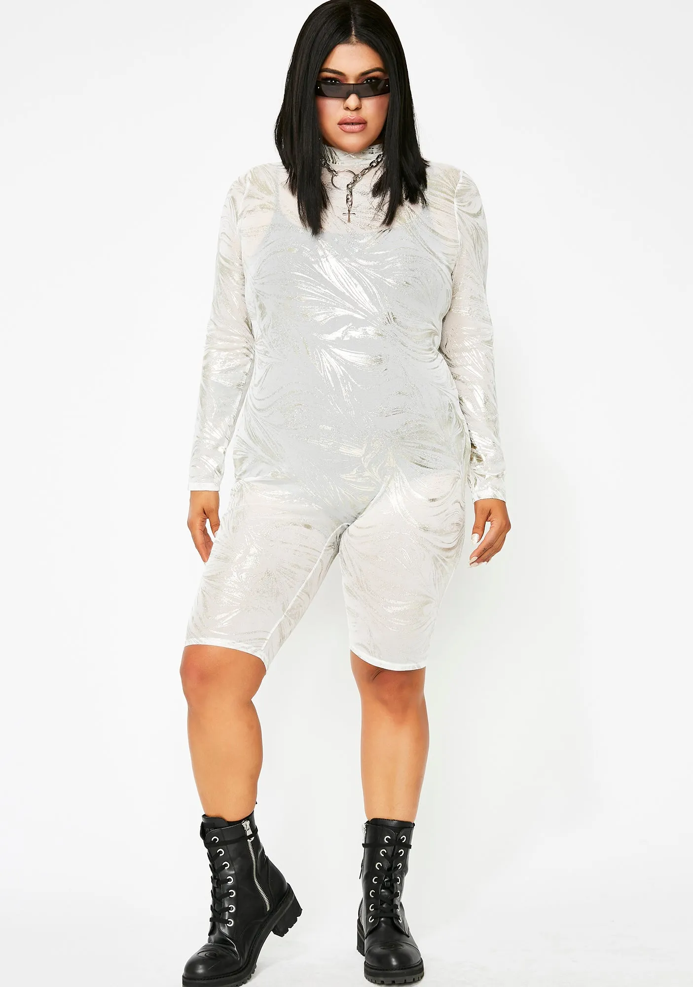 Lightening Silver Blaze Metallic Catsuit sold by Dolls Kill product image thumbnail 5