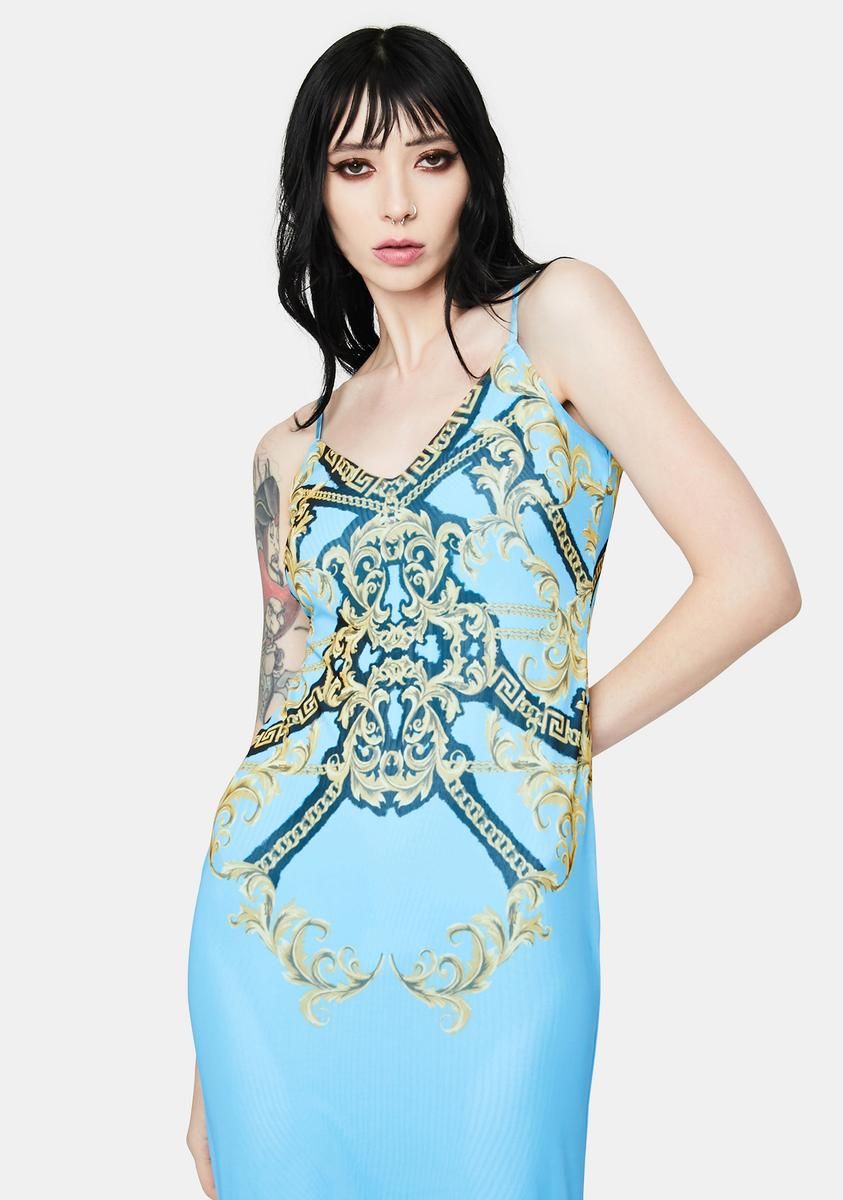 Teal Chain Amina Mesh Midi Dress sold by Dolls Kill