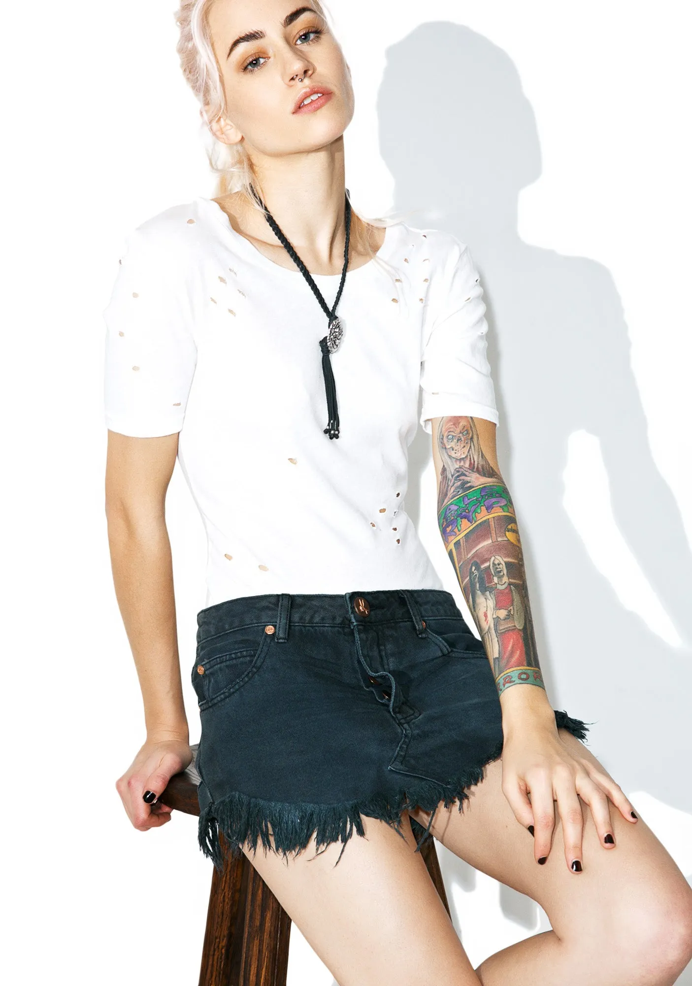 Play It Cool Distressed Bodysuit sold by Dolls Kill product image thumbnail 2