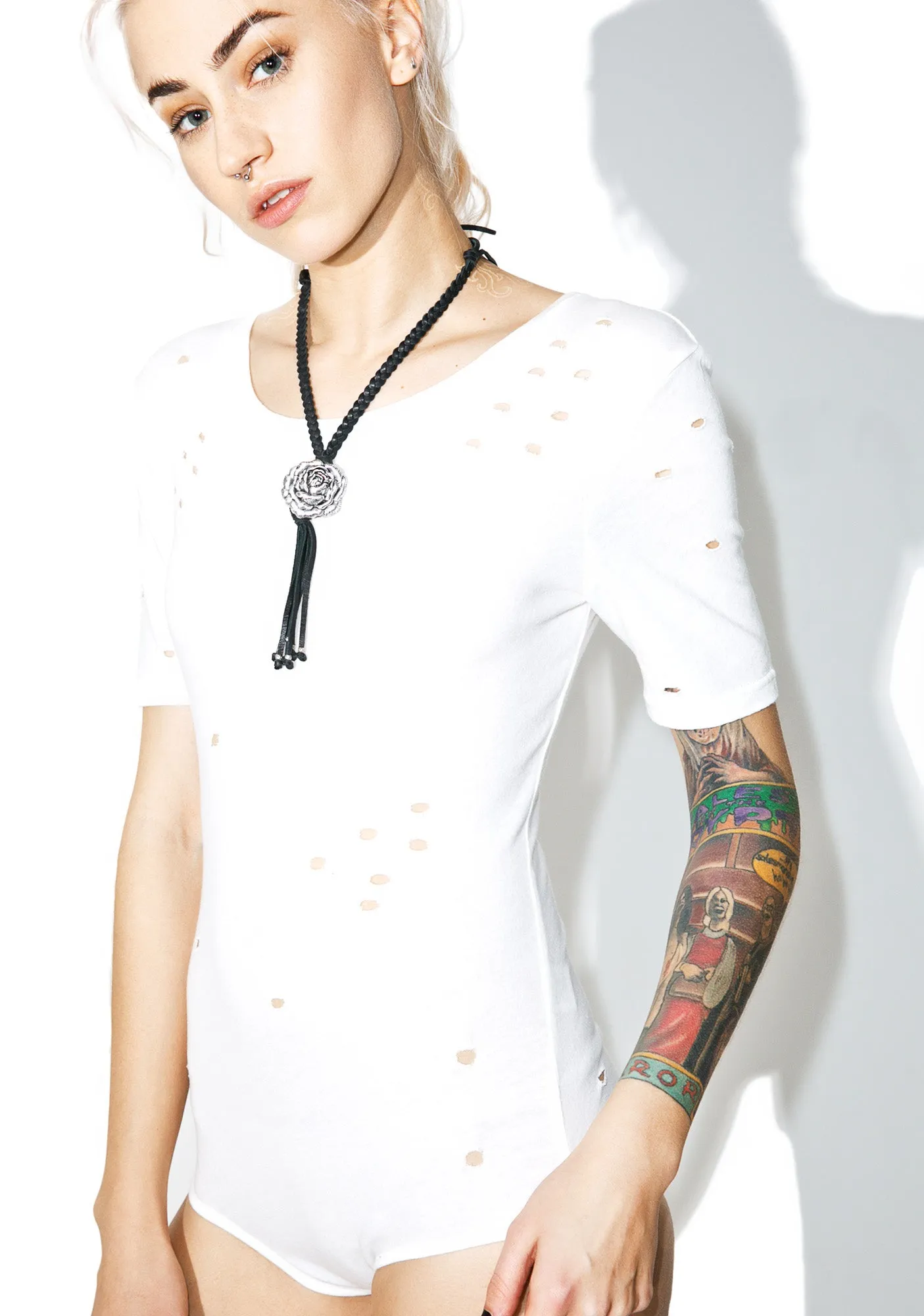 Play It Cool Distressed Bodysuit sold by Dolls Kill product image thumbnail 3