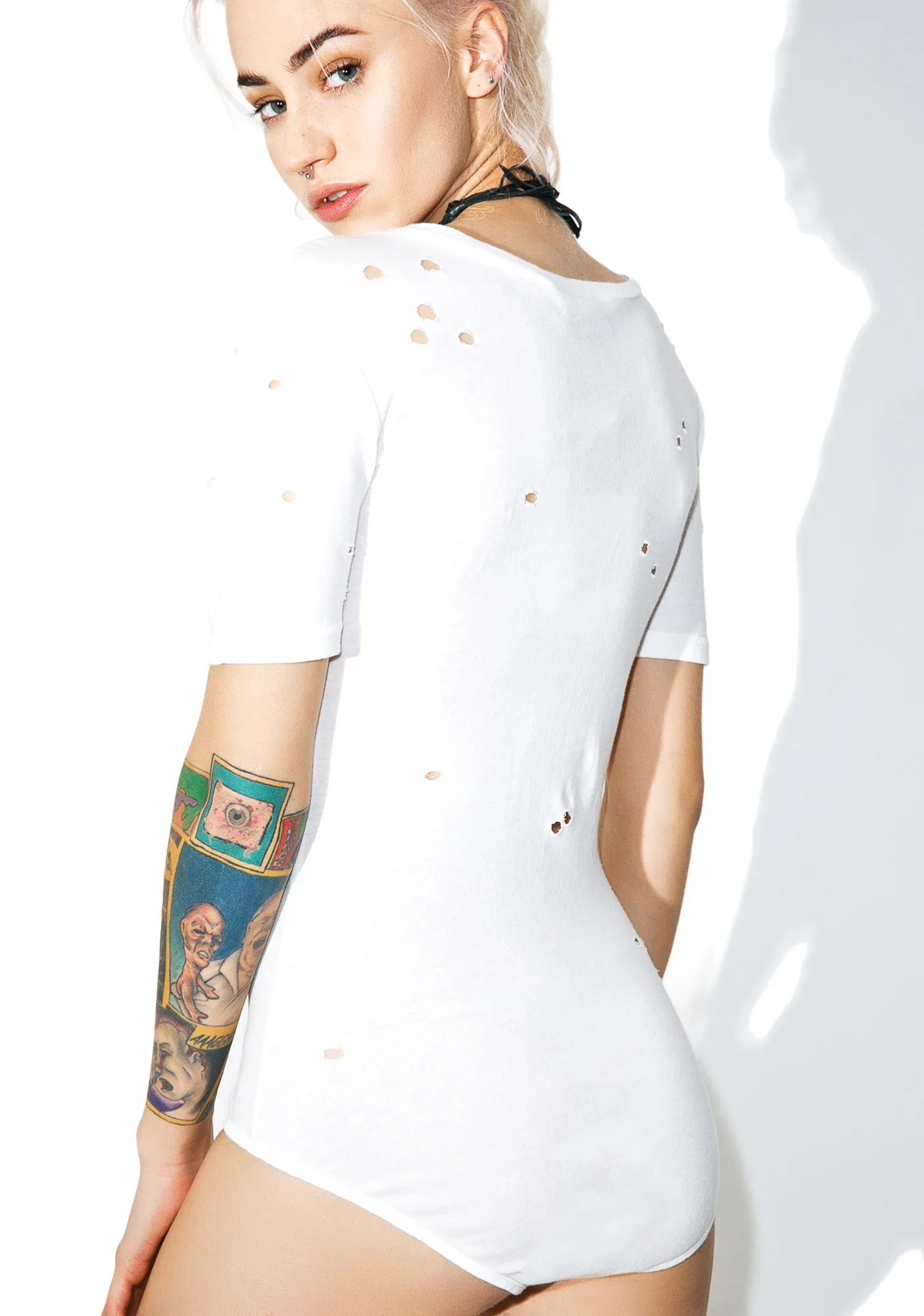 Play It Cool Distressed Bodysuit sold by Dolls Kill product image thumbnail 4