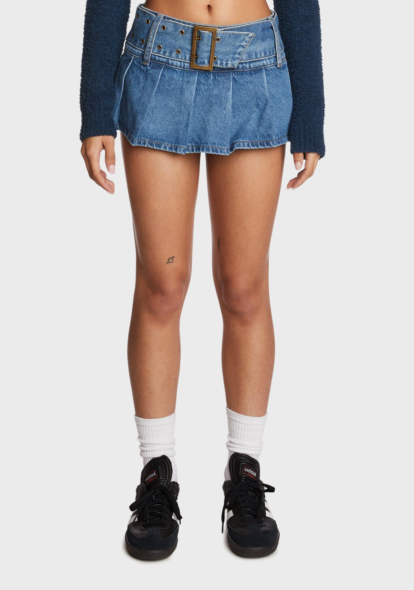 Denim Pleated Low Rise Mini Skort sold by Dolls Kill