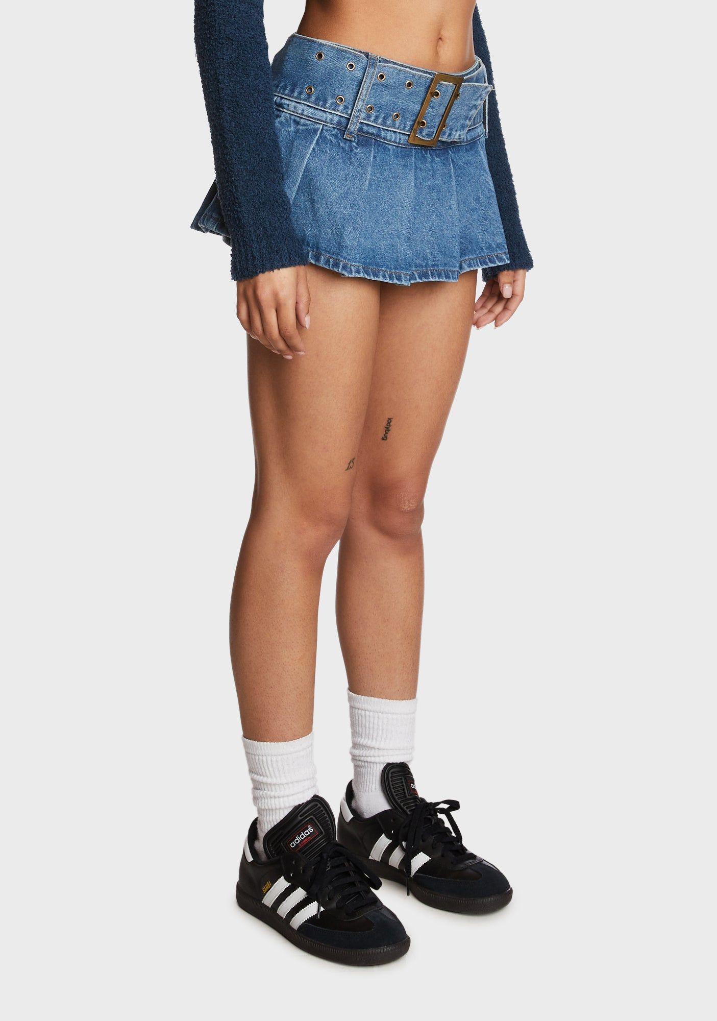 Denim Pleated Low Rise Mini Skort sold by Dolls Kill product image thumbnail 3