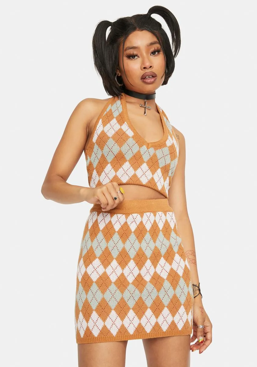 Camel Argyle Skirt sold by Dolls Kill