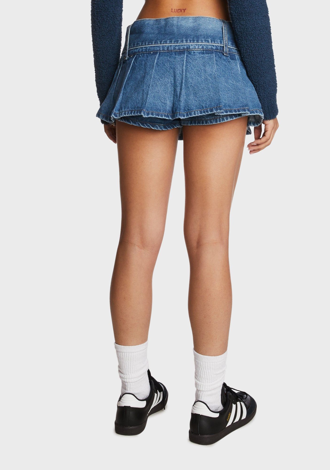 Denim Pleated Low Rise Mini Skort sold by Dolls Kill product image thumbnail 4