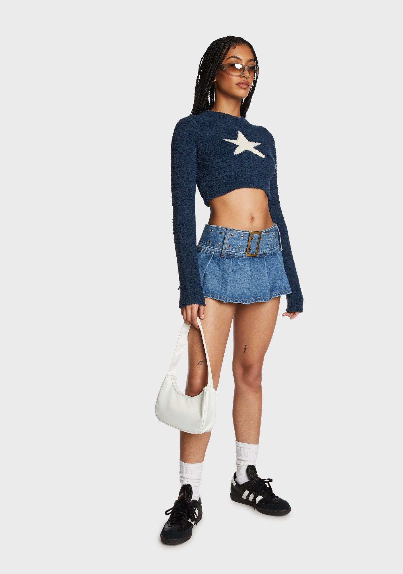 Denim Pleated Low Rise Mini Skort sold by Dolls Kill product image thumbnail 2