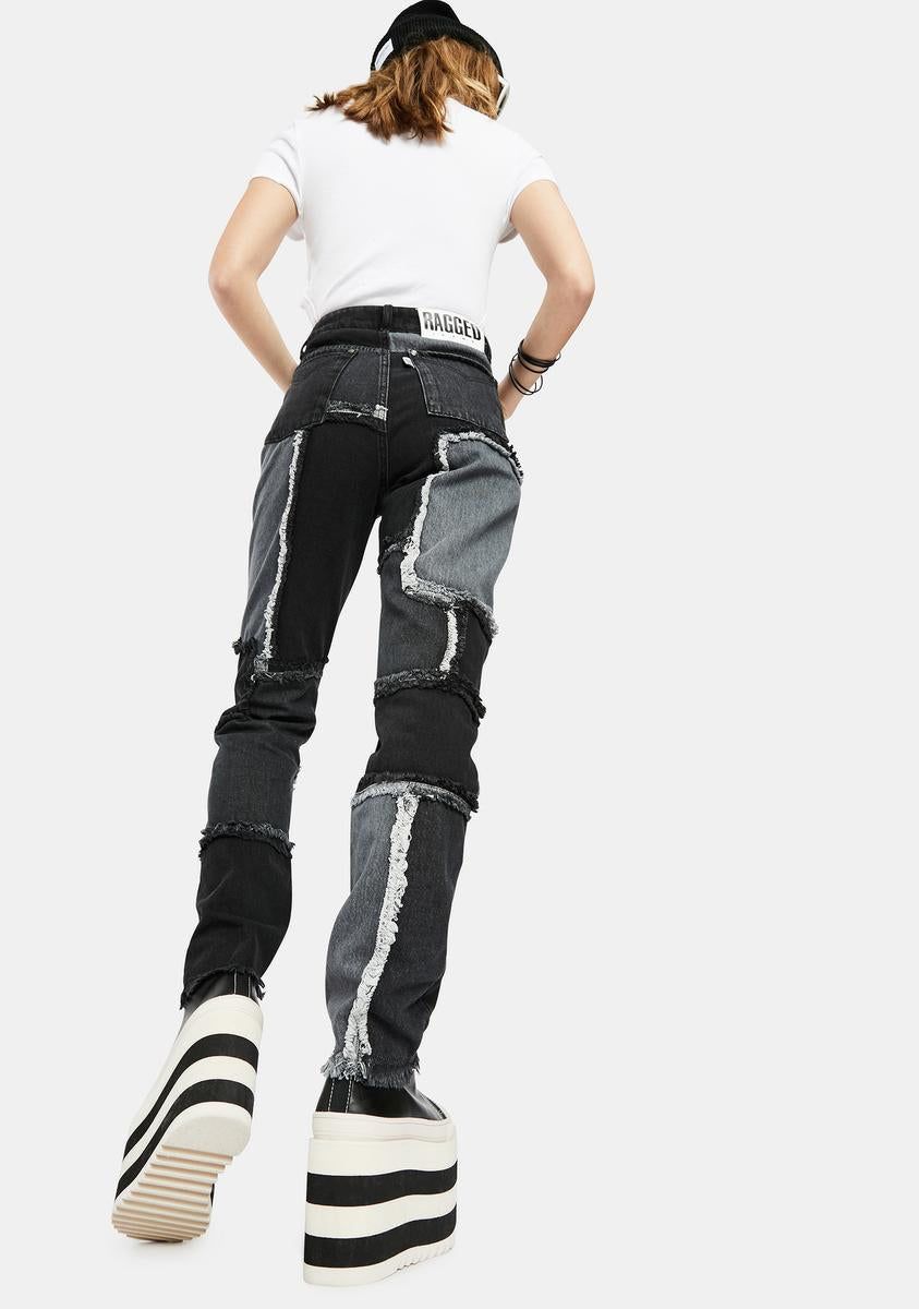 Black Cheat Patchwork Mom Jeans sold by Dolls Kill product image thumbnail 4