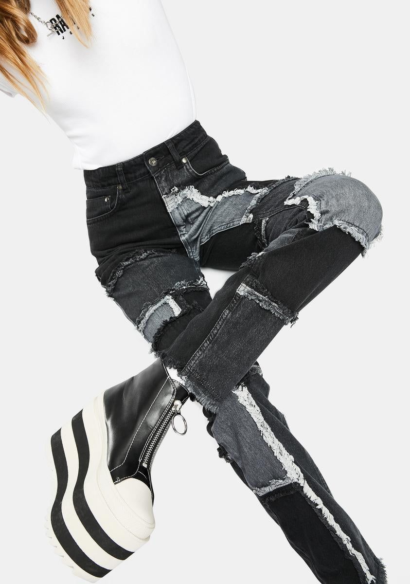Black Cheat Patchwork Mom Jeans sold by Dolls Kill product image thumbnail 2