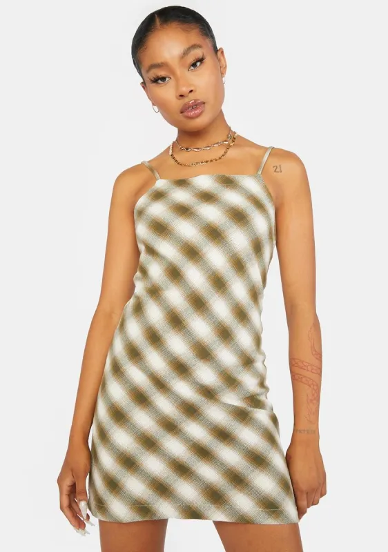 Dark Olive Angel Check Finn Dress sold by Dolls Kill