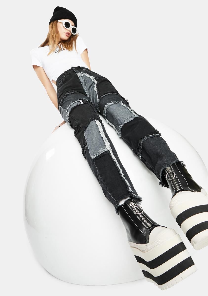 Black Cheat Patchwork Mom Jeans sold by Dolls Kill product image thumbnail 3