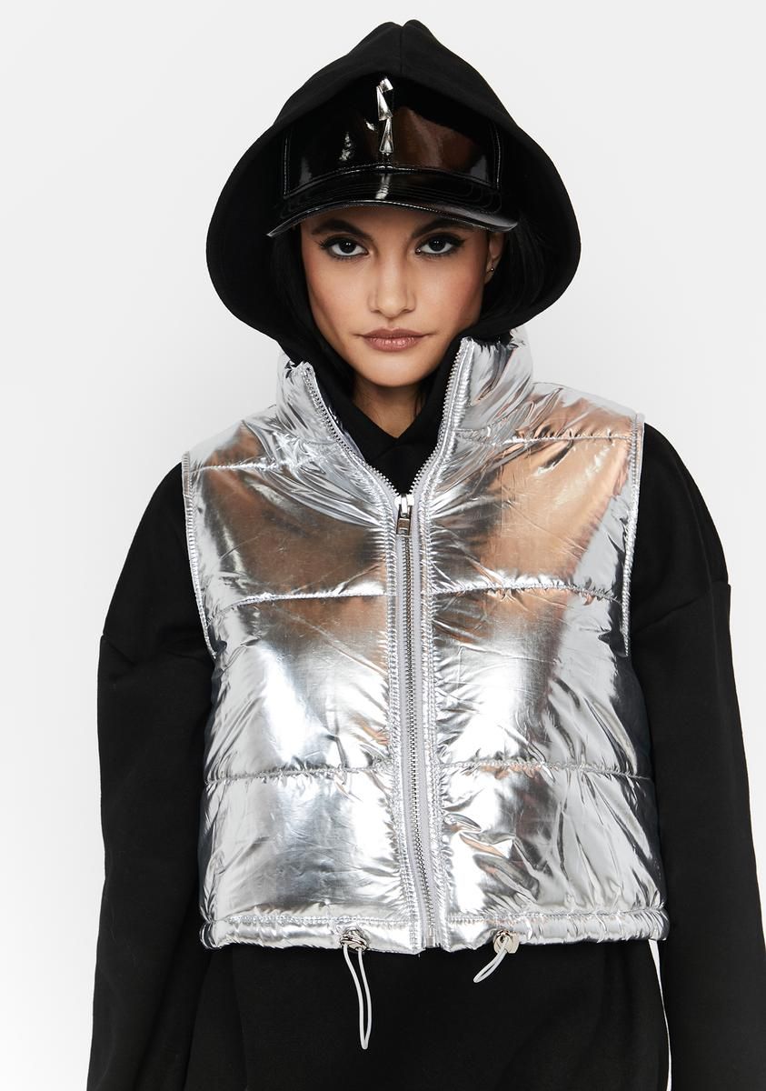 Silver Absolutely True Puffer Vest sold by Dolls Kill