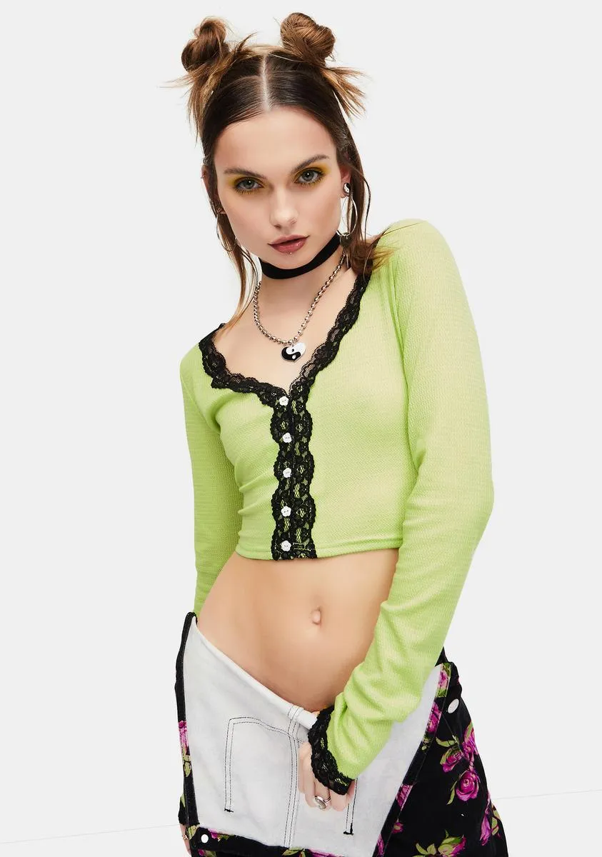 Lime Highly Selective Pointelle Lace Crop Top sold by Dolls Kill