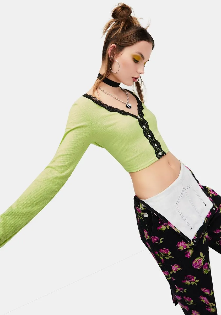 Lime Highly Selective Pointelle Lace Crop Top sold by Dolls Kill product image thumbnail 2