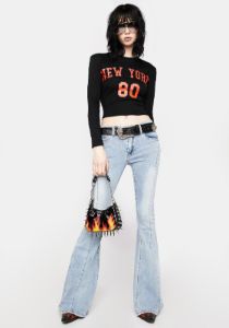 Rhapsody Low Rise Flare Jeans sold by Dolls Kill
