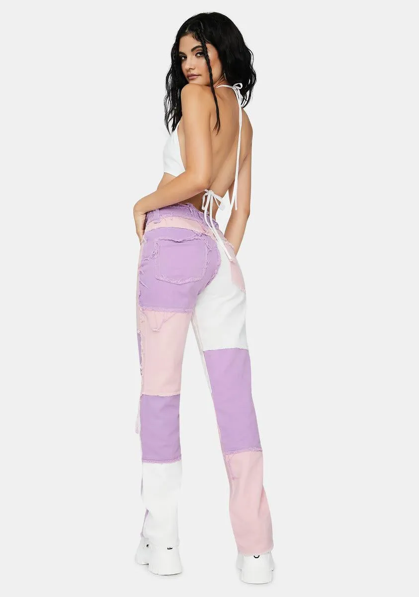 Pastel Lilac Patchwork Denim Boyfriend Jeans sold by Dolls Kill product image thumbnail 4