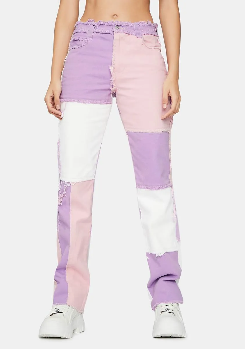 Pastel Lilac Patchwork Denim Boyfriend Jeans sold by Dolls Kill