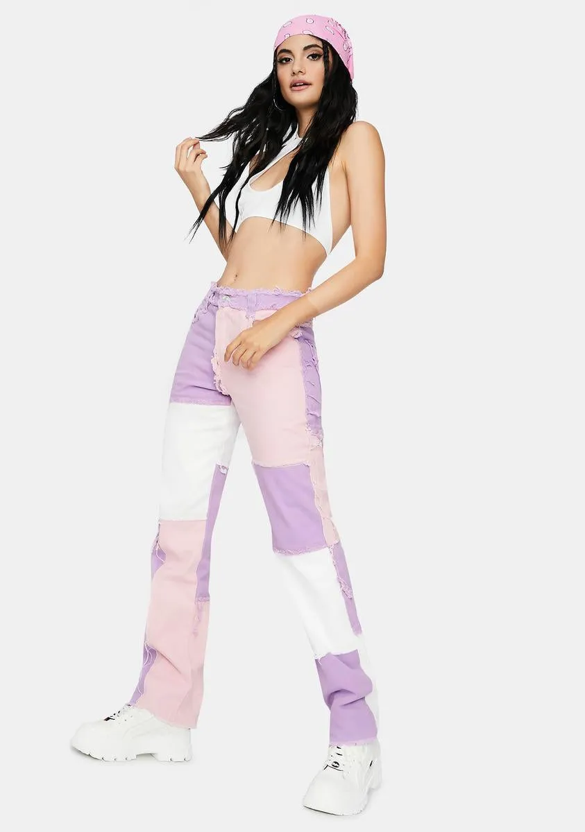 Pastel Lilac Patchwork Denim Boyfriend Jeans sold by Dolls Kill product image thumbnail 3