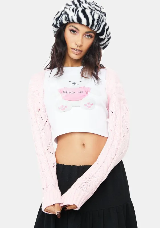 Blush Soon To Be Knitted Crop Shrug sold by Dolls Kill