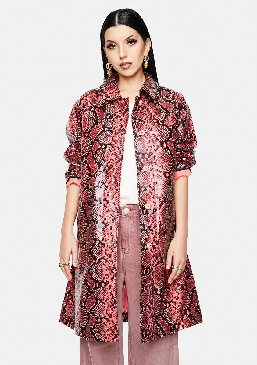 Fluo Pink Maya Snakeskin Trench Coat sold by Dolls Kill