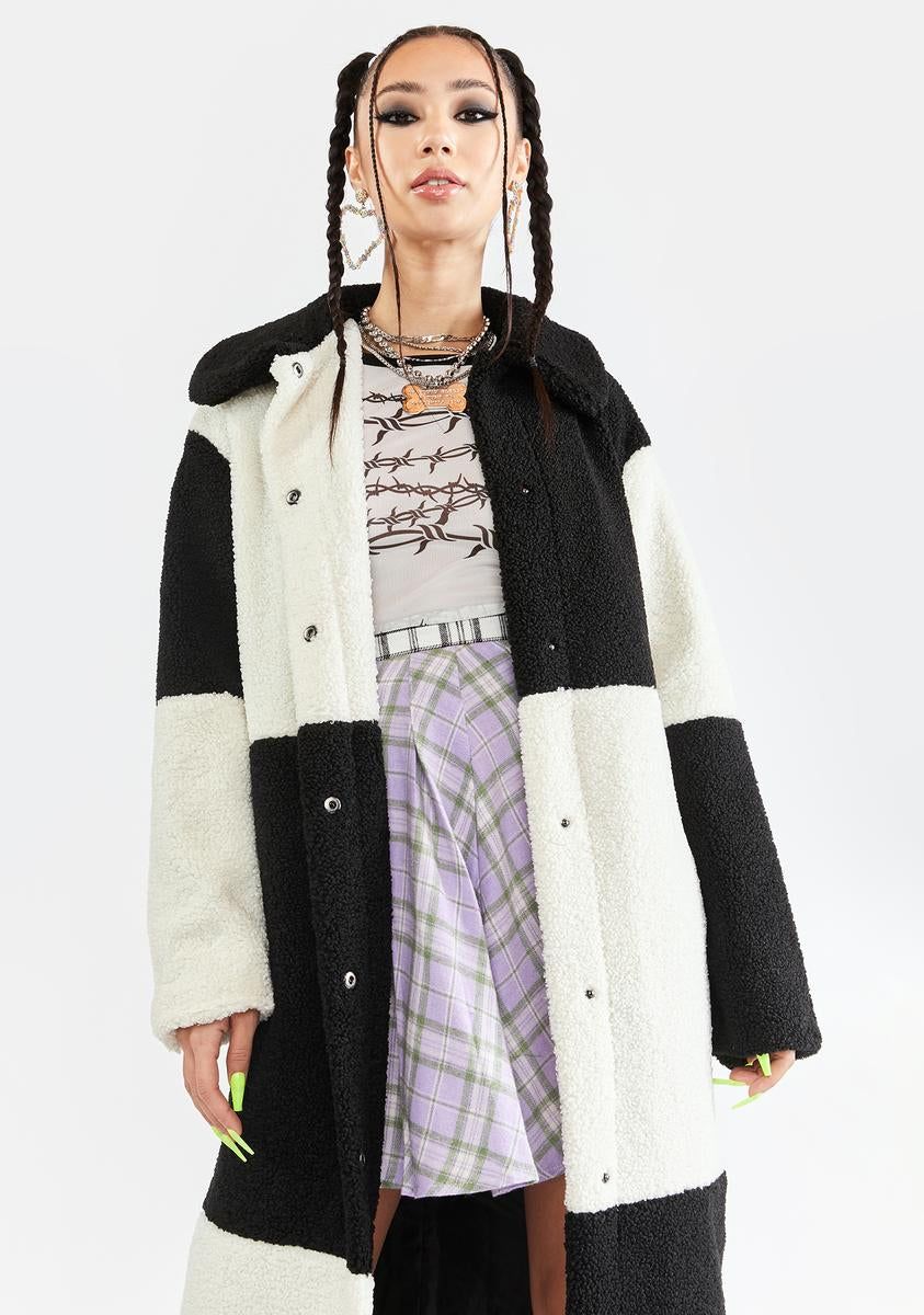 Black Cream Patchwork Coat sold by Dolls Kill