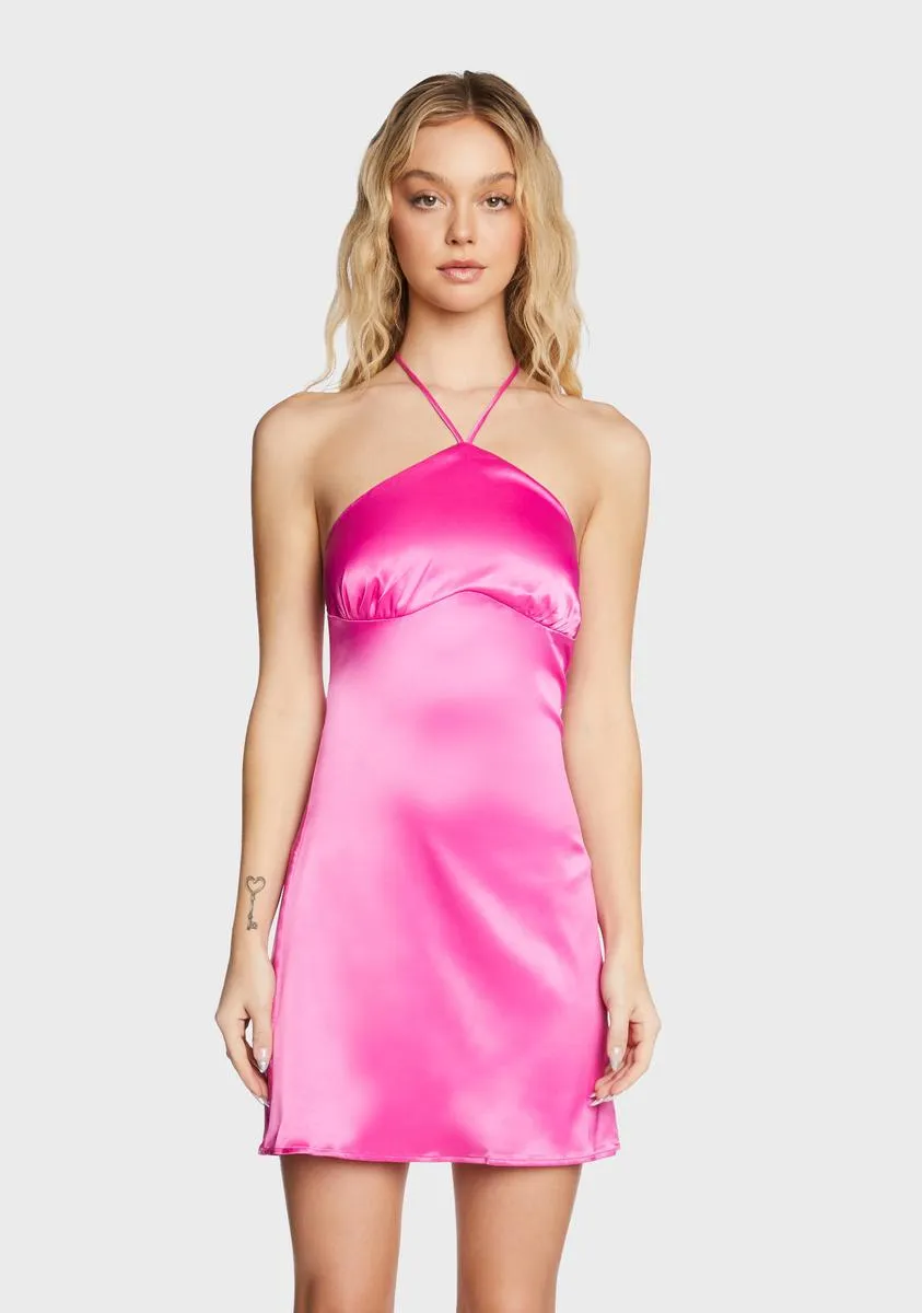 Pink Satin Halter Mini Dress sold by Dolls Kill