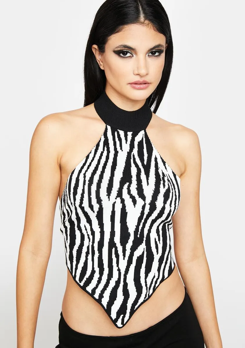 Something Done Zebra Halter Top sold by Dolls Kill