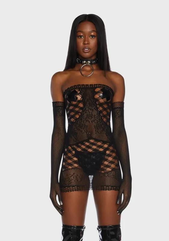 Midnight Finally Playtime Bodystocking Dress With Gloves sold by Dolls Kill