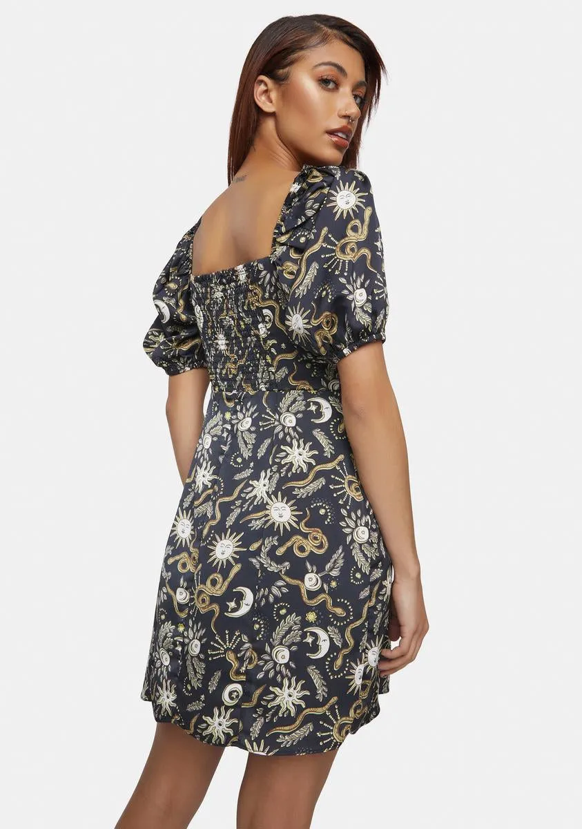 Black Sun Moon Puff Sleeve Mini Dress sold by Dolls Kill product image thumbnail 4