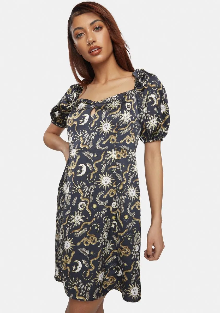 Black Sun Moon Puff Sleeve Mini Dress sold by Dolls Kill product image thumbnail 2