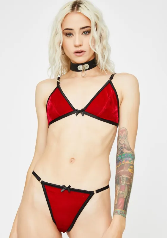 Crimson Crushin' On U Velvet Bra Set sold by Dolls Kill