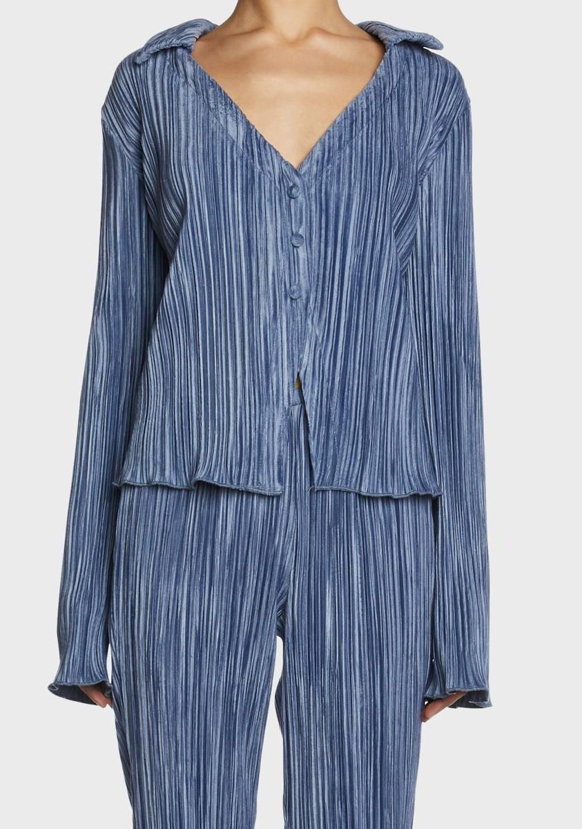 Blue Plisse Knit Collared Shirt sold by Dolls Kill product image thumbnail 2