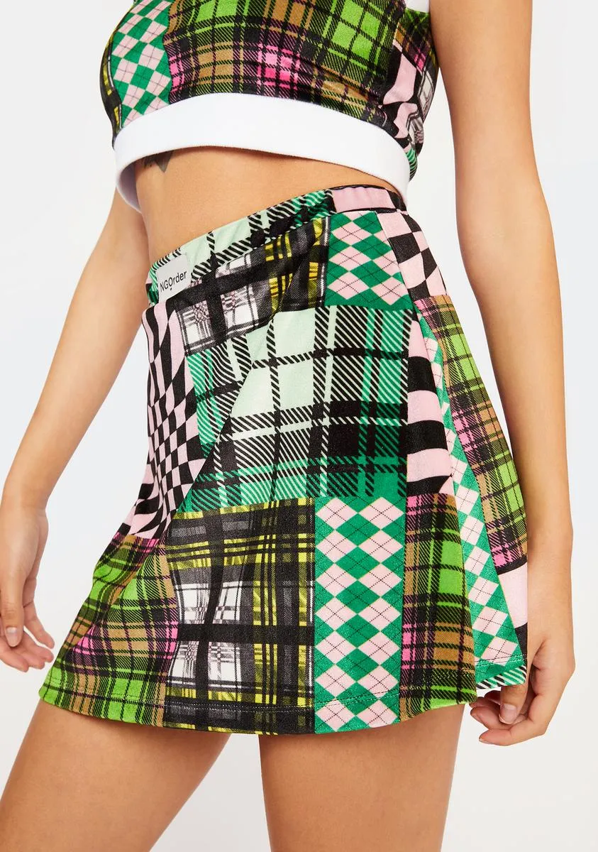 Patchwork Velour Skirt sold by Dolls Kill