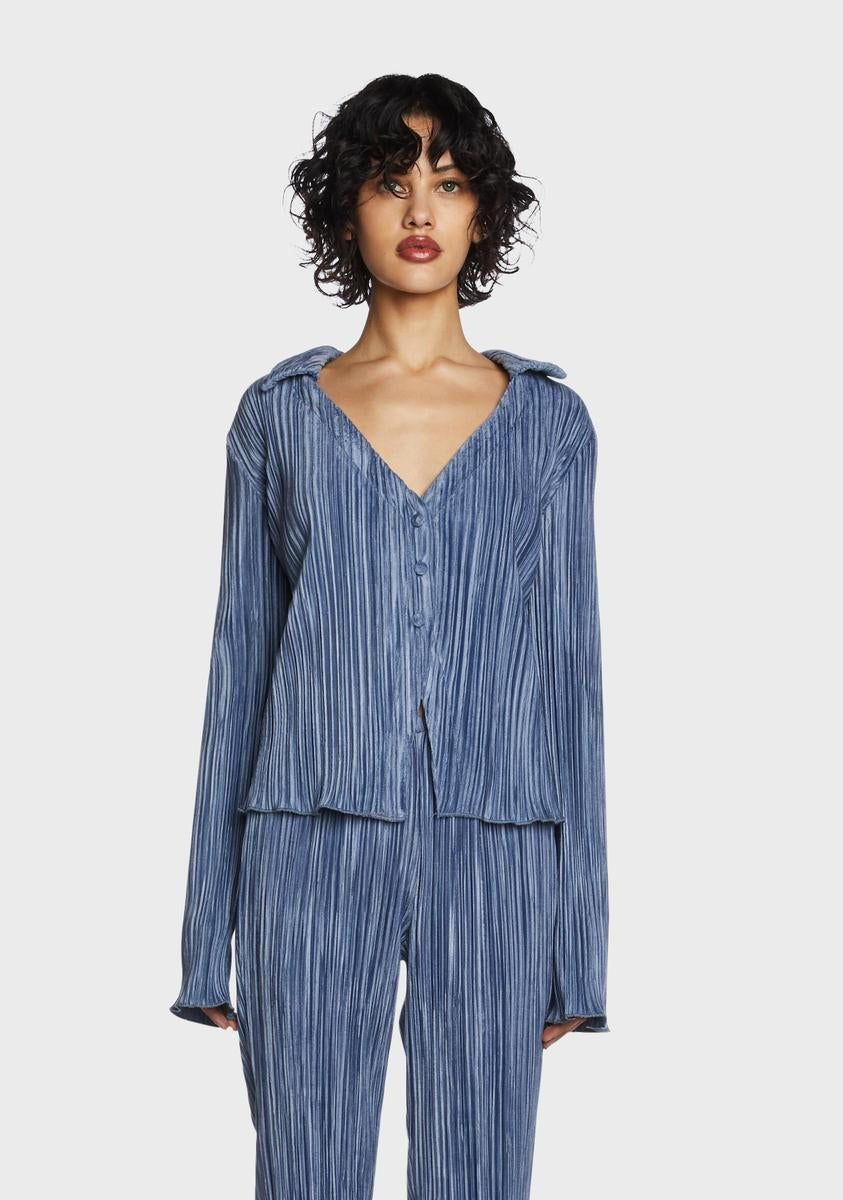 Blue Plisse Knit Collared Shirt sold by Dolls Kill