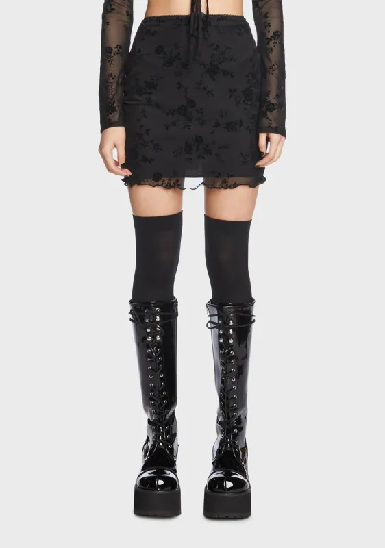Flocked Mesh Mini Skirt sold by Dolls Kill